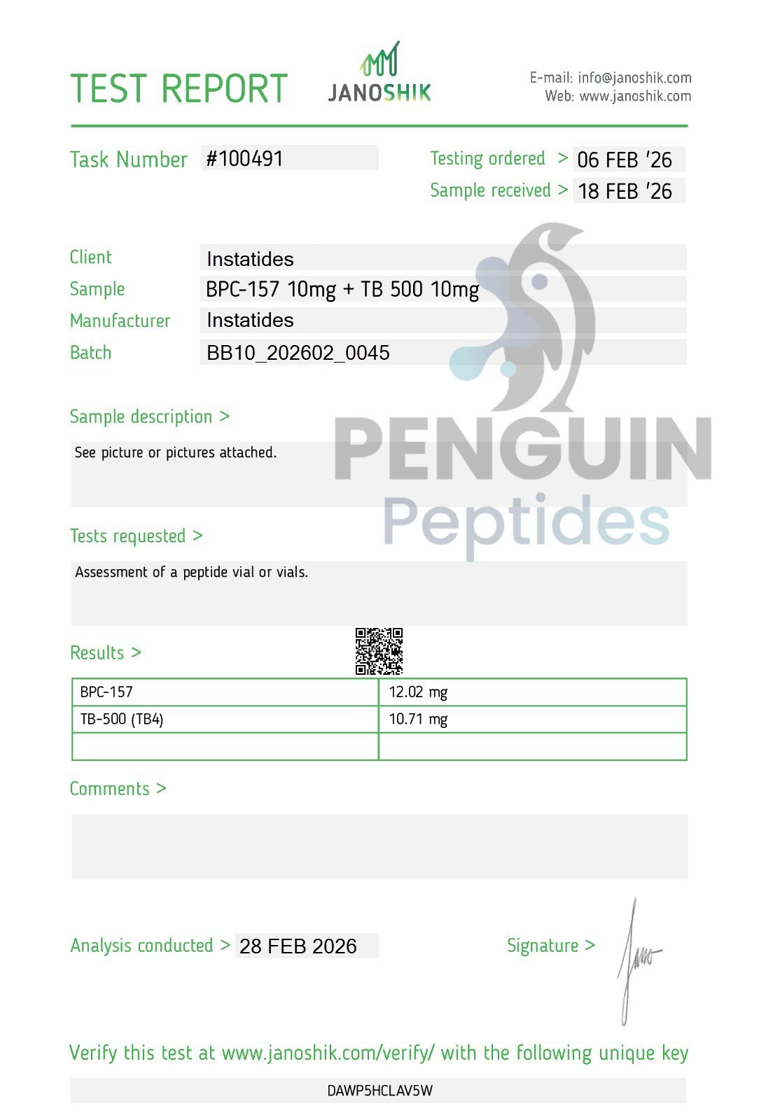 BPC157+TB500 10mg Certificate of Analysis