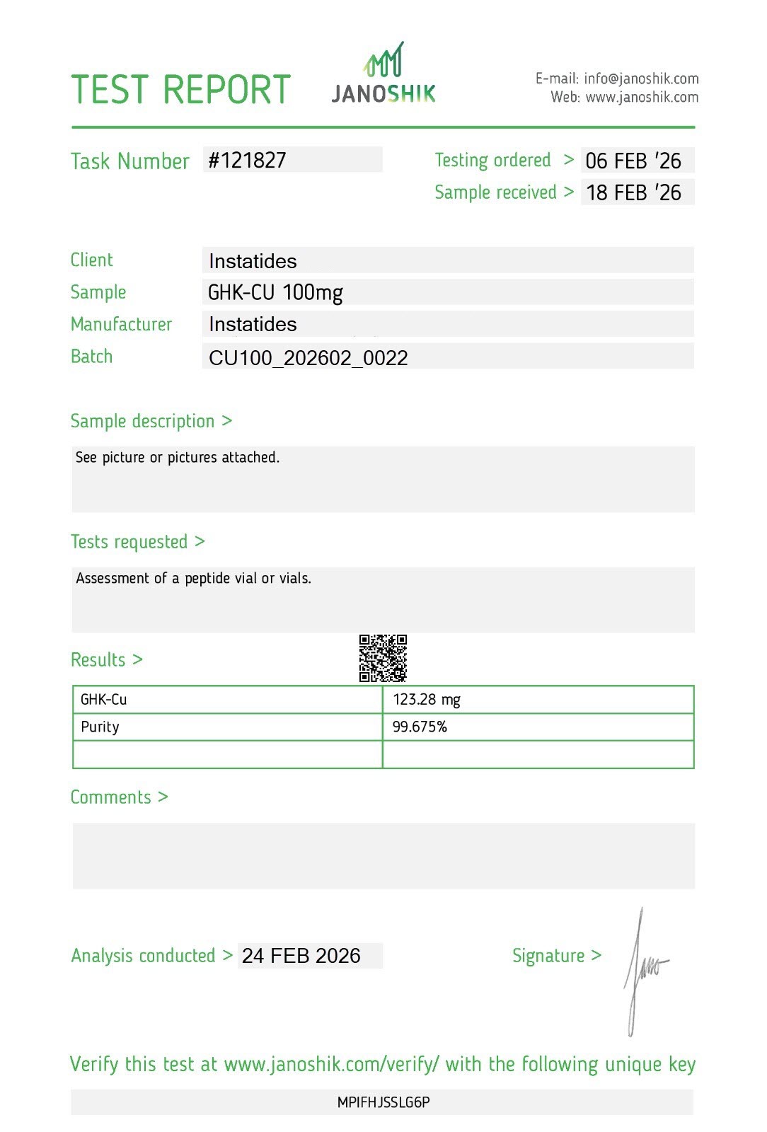GHK-CU 100mg Certificate of Analysis