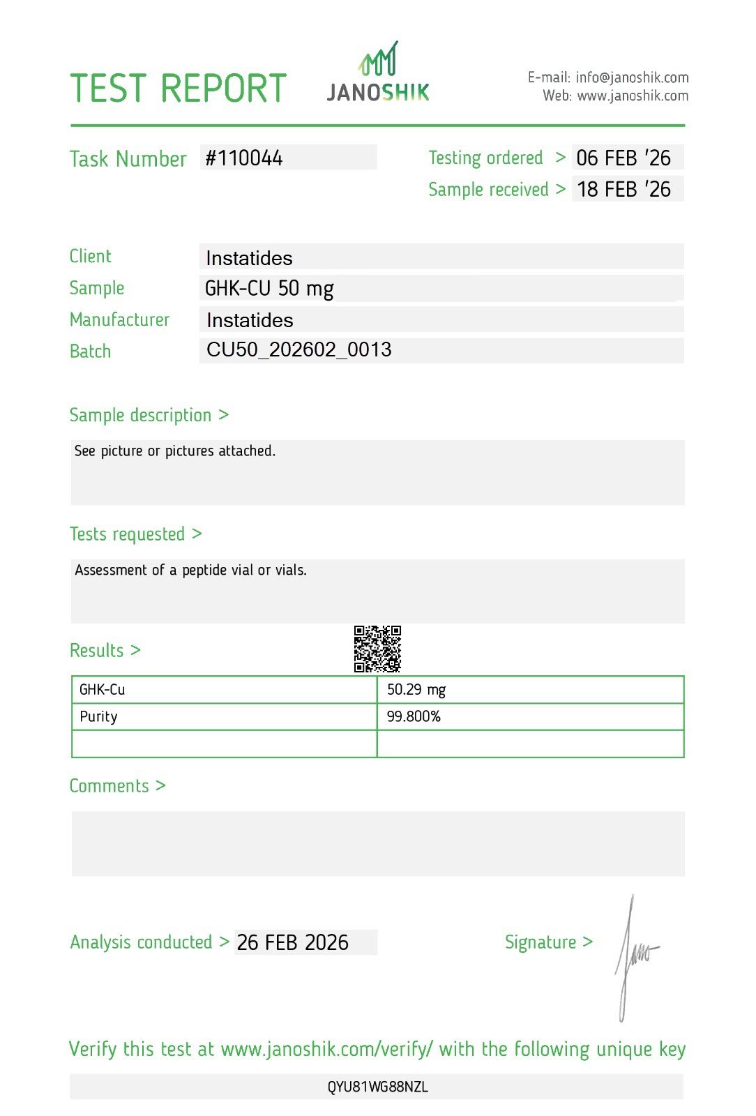 GHK-CU 50mg Certificate of Analysis