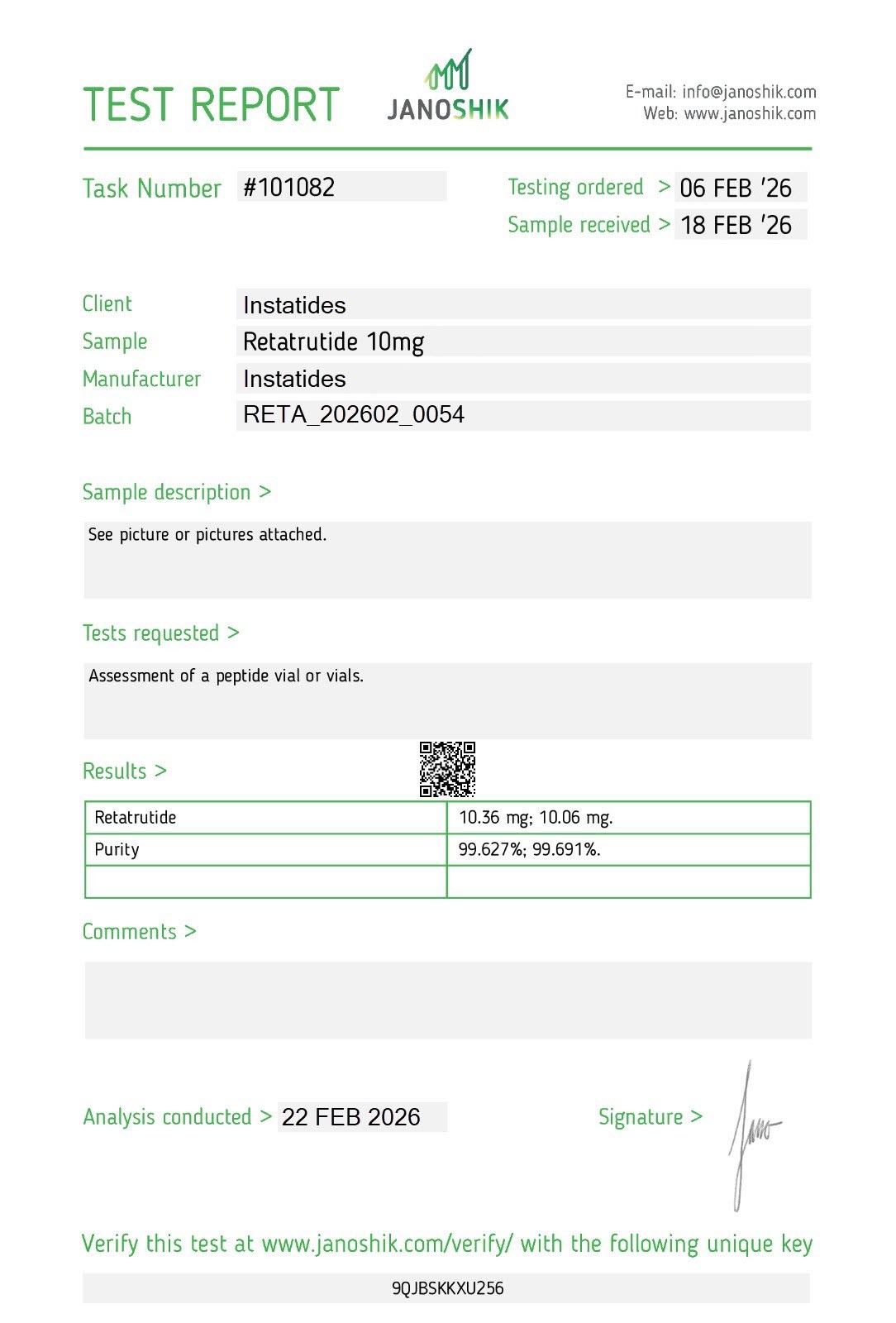 Retatrutide 10mg Certificate of Analysis