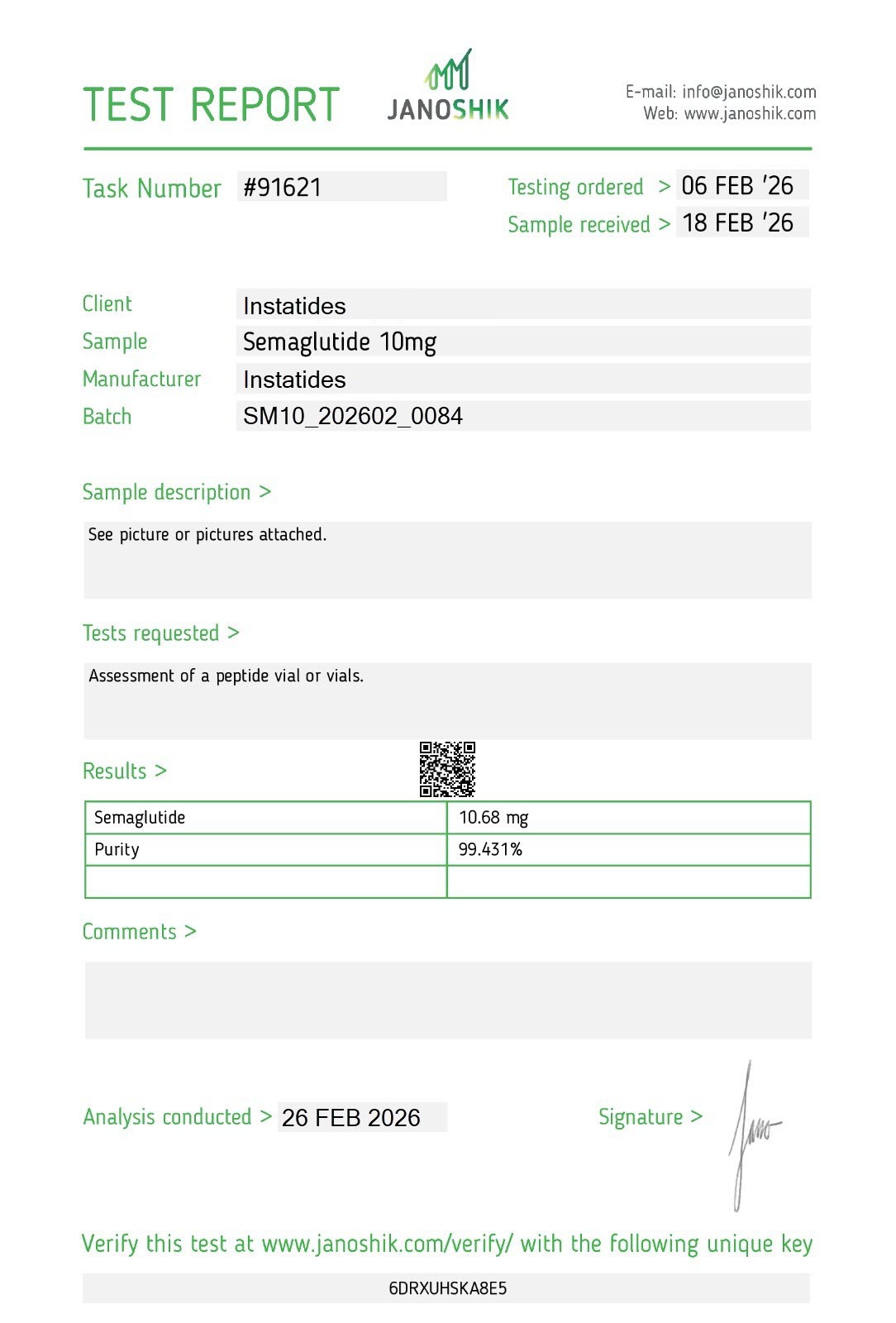 Semaglutide10mg Certificate of Analysis
